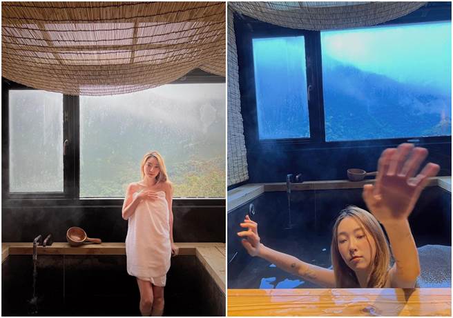 翁馨仪泡汤被师丈拍出反差样。（图/翁馨仪脸书）