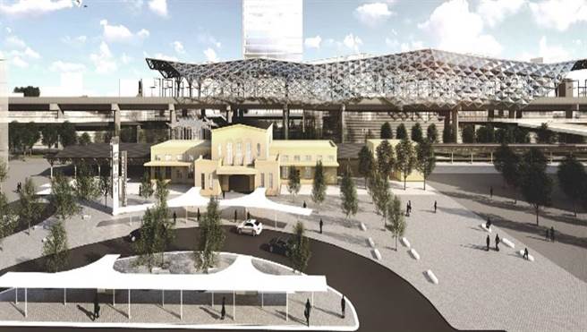 嘉义铁路高架后嘉义新车站模拟示意图。（交通部铁道局中部工程处提供／廖素慧嘉市传真）