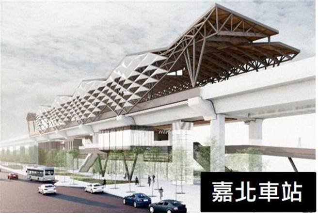 嘉义铁路高架后嘉北新车站模拟示意图。（交通部铁道局中部工程处提供／廖素慧嘉市传真）