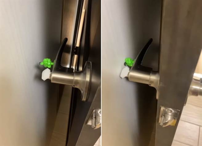 网友分享吸盘公仔用途，当作门把防撞垫，引起热议。（图／翻摄脸书我爱全联-好物老实说）