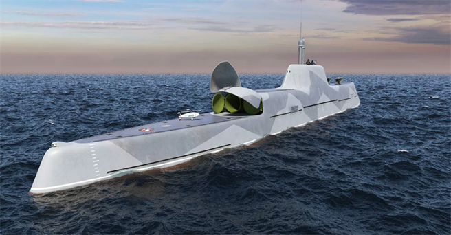 哨兵潜水/巡逻两用舰的后方角度，有大型的平台可以安装其他突击部队。(图/Rubin Design Bureau)