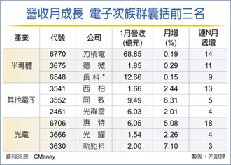 營收成長排行 半導體奪冠