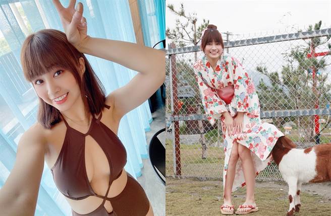 陈伊到花莲玩，被羊钻进浴衣裙底。（图／翻摄自bobeyiyi IG）