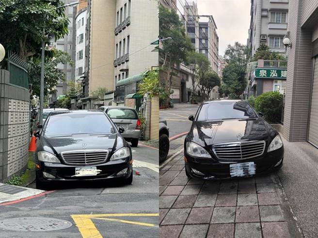 新店某一住宅巷弄內有民眾反映，該賓士長期將車子停紅線及行道上。(翻攝自臉書 我們是新店人!! 好山好水，就是愛新店)