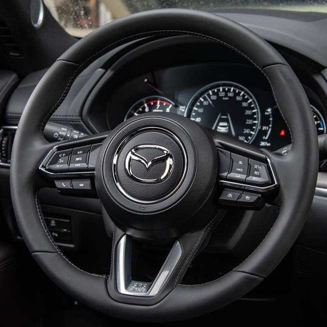 多功能方向盤以皮革包覆，握感極佳。（陳大任攝）