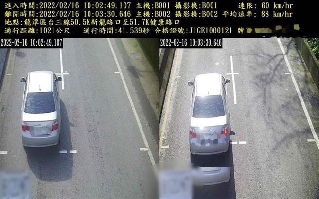 桃园市大溪区、龙潭区建置区间测速路段，经检测后16日起执法，首日取缔超速120件。（警方提供）