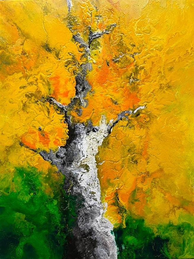 陳炳臣畫作「銀杏曦春」準備參加韓國的首爾亞細亞美術招待展，郵寄過程中被丟失了。（陳炳臣提供／吳敏菁彰化傳真）