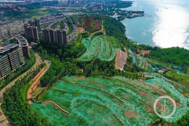 昆明滇池畔长腰山生态功能基本丧失，被拆除部分已种上树苗。（中国房地产报）