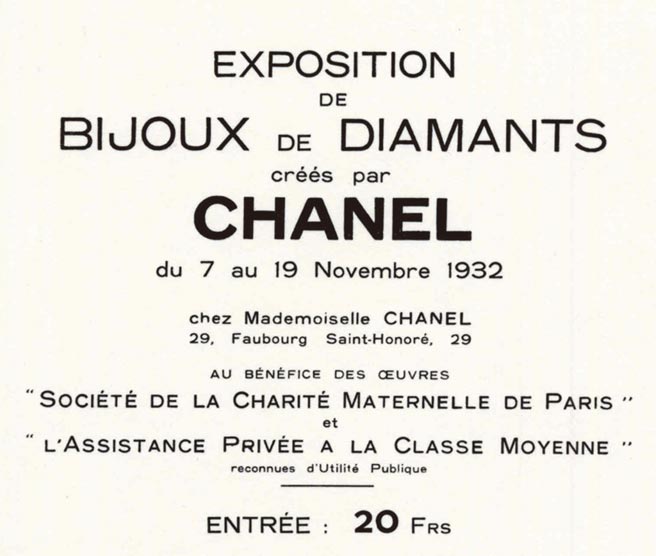 香奈儿女士在1932年举办《Bijoux de Diamants》钻石珠宝作品展的邀请函。（CHANEL提供）