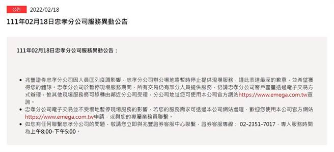 兆丰证忠孝分公司暂停营业(图／兆丰证官网)