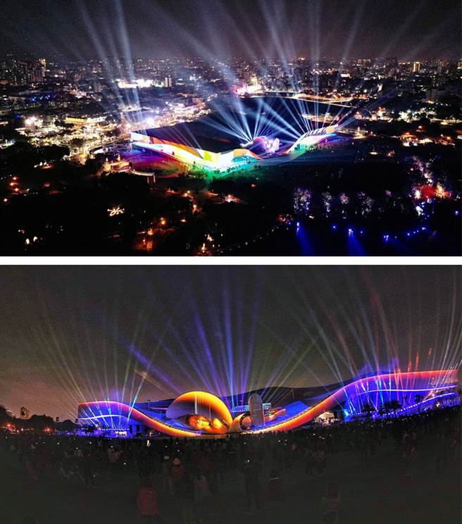 「《武營晚點名》島嶼記憶‧光舟劇場」從白天觀看，是一個橫臥在衛武營的沉睡小男孩，夜晚變身大型光舟劇場，360度敘述關於臺灣以及高雄的故事。(圖片提供/高雄市政府)
