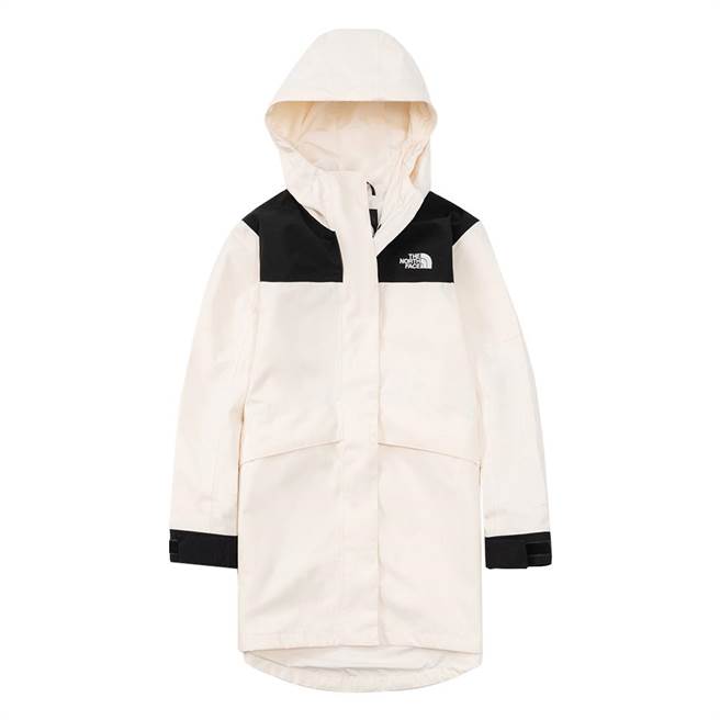 统一时代百货台北店的The North Face女款米白色防水透气可收腰衝锋衣，推荐价9380元。（统一时代百货台北店提供）