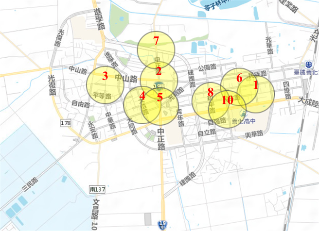 台南市警察局善化分局公布本周辖内易肇事路口。（警方提供／张毓翎台南传真）