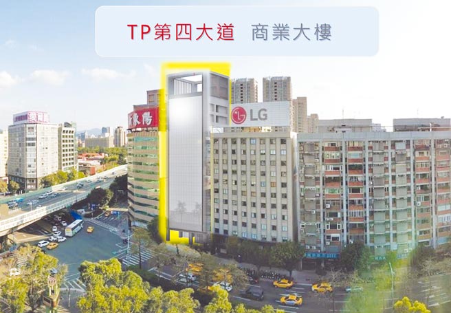台北第四大道大楼（黄框处）预估每坪单价在160万～180万元间。图／宏大国际资产公司提供