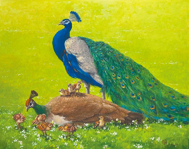 潘蓬彬，《孔雀家的八宝》，162X130cm，2022年。（潘蓬彬提供）