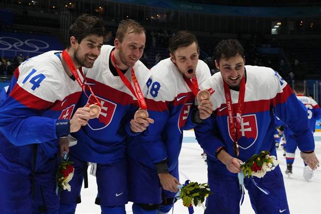 斯洛伐克球员在北京冬奥冰球铜牌战获胜。（美联社资料照）