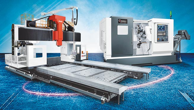 程泰亚崴集团是台湾工具机产业首屈一指的领导大厂；图右为程泰机械GTZ-1500系列车铣复合机，左为是亚崴机电MVCP动柱动梁龙门加工机。图／业者提供