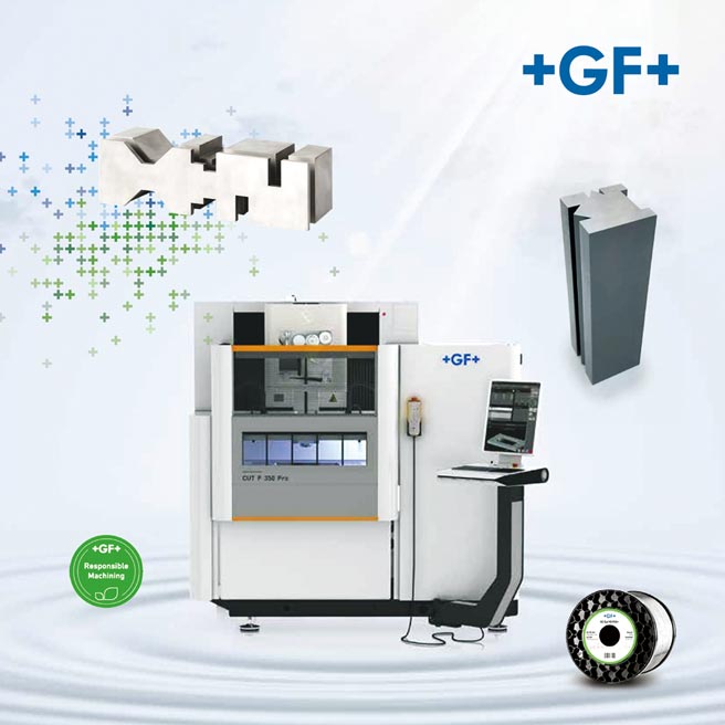 +GF+全新线切割CUT P Pro高效能解决方案，结合独家ISPS（智能火花追踪系统），助益客户提升加工品质，改善制程效率。图／乔治费歇尔机械提供