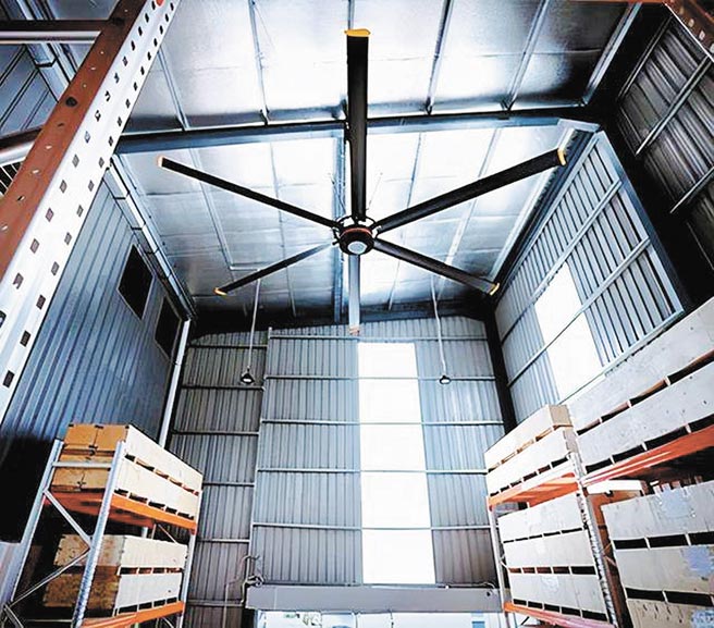 科莱斯风悦Ⅲ系列大风扇应用在工业厂房中使用。图／业者提供