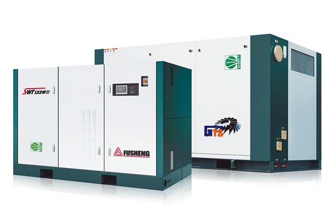 SWT无油螺旋式空压机、GTS系列离心式空气压缩机，协助客户提升无油式空压机能源使用效率。图／业者提供