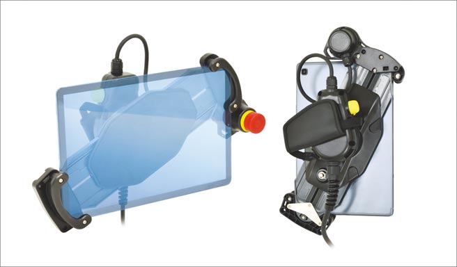 图为东佑电料公司专业引进的HT3P型 Safety commander，是可灵活应用于生产现场的平板电脑。图／东佑电料提供