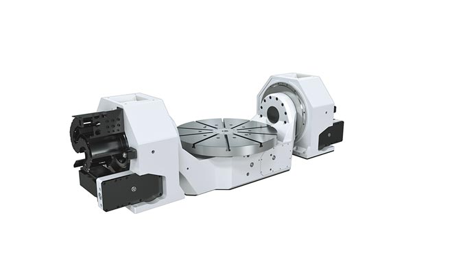 和昕精密最新的RFCH-0800D双臂式五轴分度盘。图／业者提供