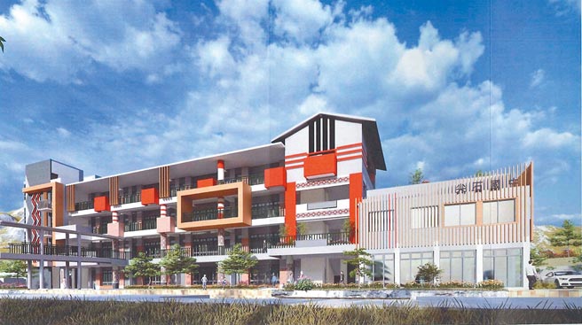 新竹縣政府為顧及校園安全，爭取經費，增加校園耐震及老舊校園拆除重建，新竹縣尖石國中預計拆除重建校舍，融入泰雅族意象。（新竹縣政府提供／莊旻靜新竹傳真）