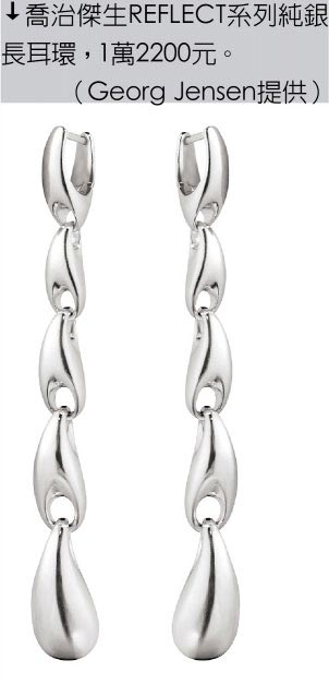 乔治杰生REFLECT系列纯银长耳环，1万2200元。（Georg Jensen提供）