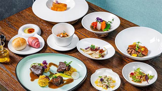 （北投老爺酒店館內法菜餐廳推出春日新菜單，晚間「饌饗」套餐可享冷熱前菜、湯品、主餐及甜點等豐富餐點，每套2600+10%元。圖／北投老爺酒店提供）