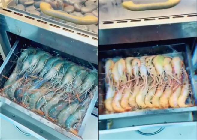 先前1名超商店员在烤地瓜机下方的烤炉摆满虾子，当场煮熟整排虾子还嚣张PO网，被网友戏称为「烤虾哥」。（图片翻摄爆废公社）