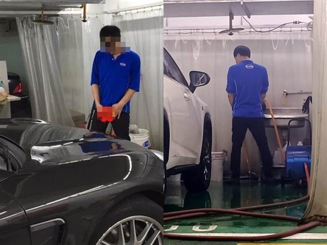 1名網友發文爆料，桃園中壢某汽車美容廠的主管疑似不滿客人不辦會員卡，竟在客人離開後，朝客人的轎車車頭直接小便。（翻攝自臉書「爆料公社公開版」）