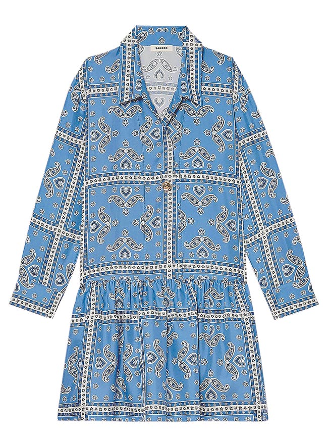 新光三越SANDRO復古印花衬衫式洋装，1万6000元。（新光三越提供）