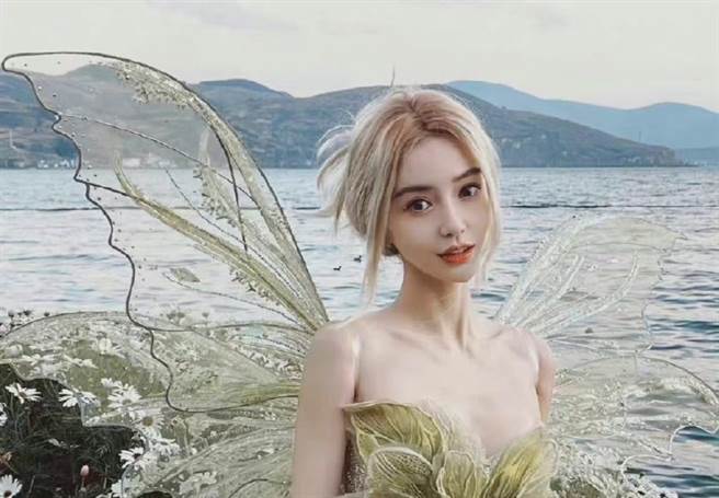 Angelababy拍摄一系列精灵照，其中也有以海边为背景的美照。（图／取自微博）