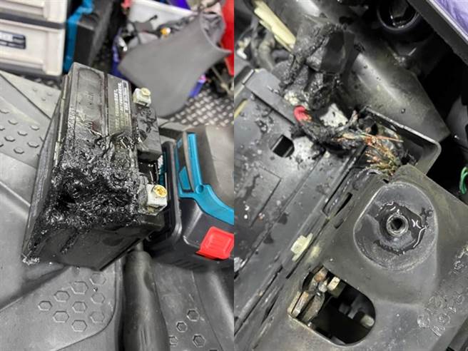 机车自燃后，车主拿到原厂要求保固维修，但原厂技师一看发现内部电瓶早已换过，原来车主到其他车厂使用非原厂零件，技师因此拒绝保固。（翻摄自脸书「爆料公社」）
