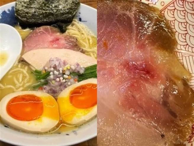 北市某拉麵店日前被投诉送上的叉烧没熟，业者当下回应竟称是「肌红蛋白」不是没熟，事后顾客留下负评，业者还回呛「是还在靠X三小」。（翻摄自Google评价）