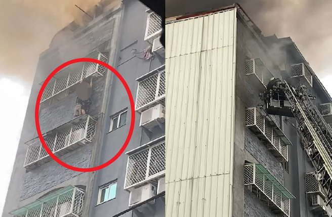 台中大火傳民眾墜樓。（讀者提供／張妍溱台中傳真）