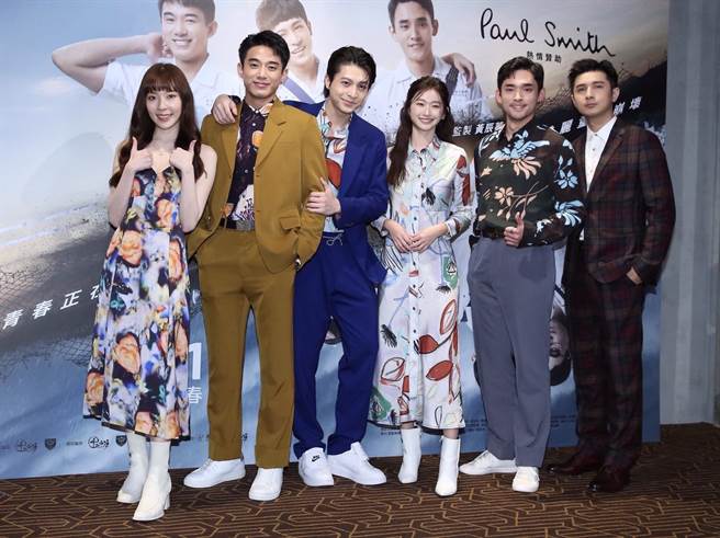 黄琳媛（左起）、初孟轩、吕晋宇、晏柔中、商鼎、邱品程今出席首映会。（陈俊吉摄）