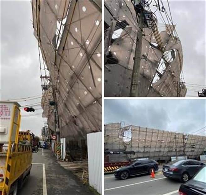 嘉义县中埔乡中华路一处建筑工地鹰架倒塌，直接压在高压馈线上，造成800多户因此停电。（取自县议员詹琬蓁脸书∕吕妍庭嘉义传真）