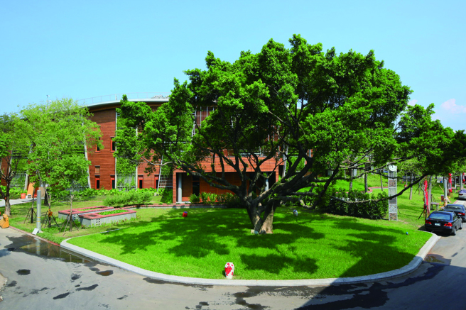 花博新生三馆保留基地原有老树，建物则以曲线造型让出空间，呈现自然与建筑和谐共存的意涵。（图／九典联合建筑师事务所）