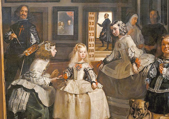 委氏传世唯一的一幅自画像，就在《宫女》（Las Meninas, 1656）画中，现存于西班牙国立普拉多（Prado）美术馆。（摘自网路）