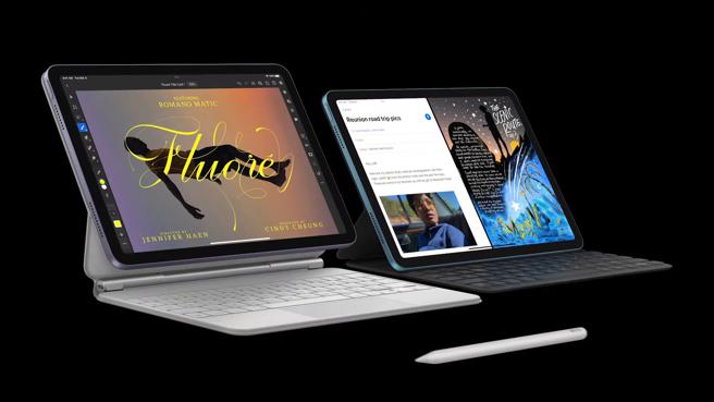全新的iPad Air支援使用第2代Apple Pencil，及巧控键盘或键盘式聪颖双面夹。（翻摄直播画面）