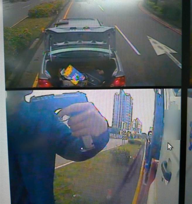 家住彰化员林的25岁谢姓男子有毒品前科，7日中午仅因不满遭后方货车按鸣喇叭，让道后愈想愈气又追上前，切入内车道拦车，随即下车亮枪叫嚣。过程全被货车上的行车记录器录下。（警方提供／谢琼云彰化传真）