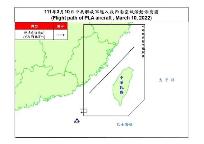 共機侵擾我西南空域示意圖。空軍提供
