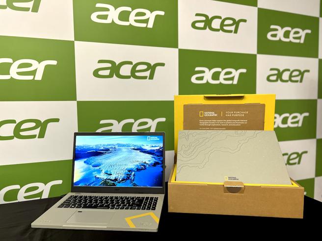 宏碁環保筆電特別款「Aspire Vero國家地理版」，定價3萬5900元，21日到4月22日啟動全台體驗，於6家宏碁旗艦專售店，體驗打卡即可抽Acer GO GREEN抗菌隨身腰包，並舉辦購買Aspire Vero系列，上網登錄抽豪華露營體驗券活動。（宏碁提供）