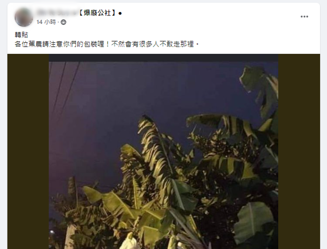 又有网友转贴去年曾引起网路轰动的香蕉园照片。（翻摄自脸书社团《爆废公社》）
