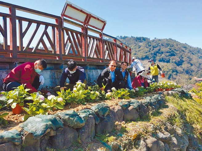 参山处昨在梨山樱缘丘举行植树活动，处长曹忠猷邀请近百人一起种下近千株草木植栽。（参山处提供／陈淑娥台中传真）