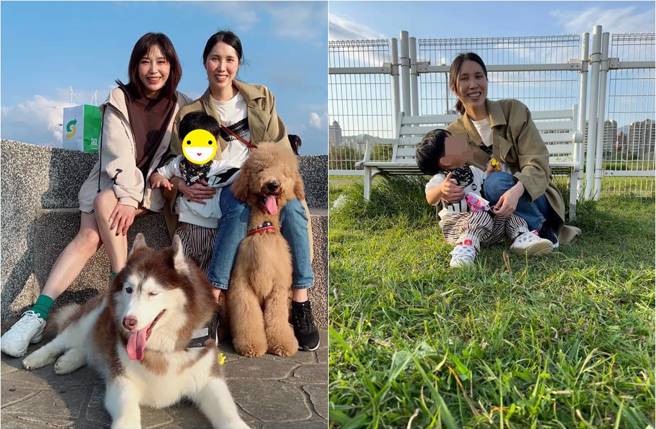 余苑绮与小儿子、姐姐余筱萍以及2只毛孩子到迎风狗运动公园出游。（图／取材自余苑绮 Chichi脸书）