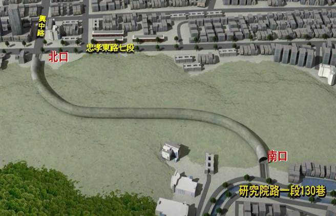 国家生技研究园区联外道路15日动土，预计2025年3月完工。图为工程位置示意图。（台北市新工处提供／张立勋台北传真）