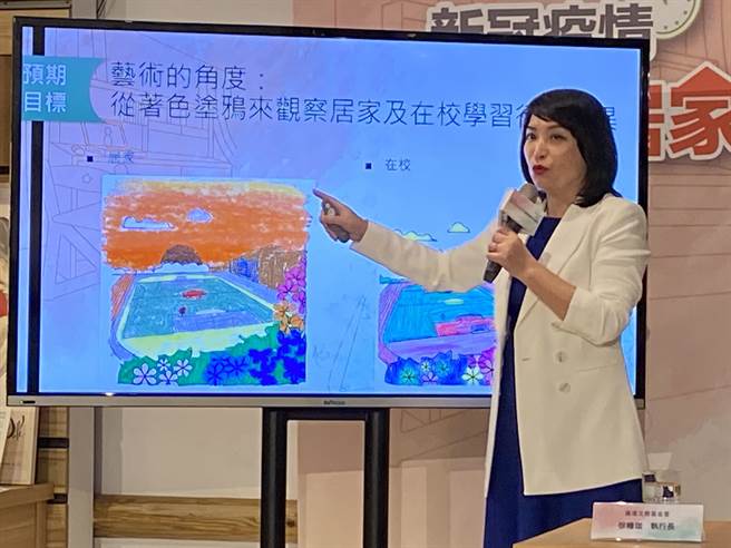 广达文教基金会以图画来分析学童居家线上学习及在校学习的差异。（林志成摄）