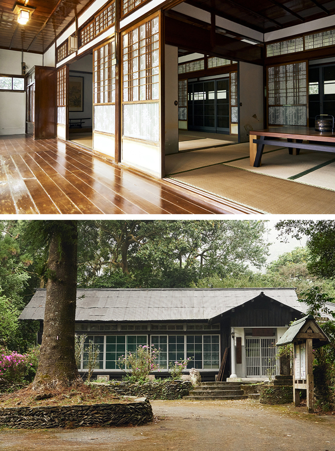 「五木斋」为离地70公分的日式木构造格局，浴室还配备柴烧浴缸。入口角落留下裸露墙面，展示编竹夹泥墙构造。(摄影/Cindy Lee)